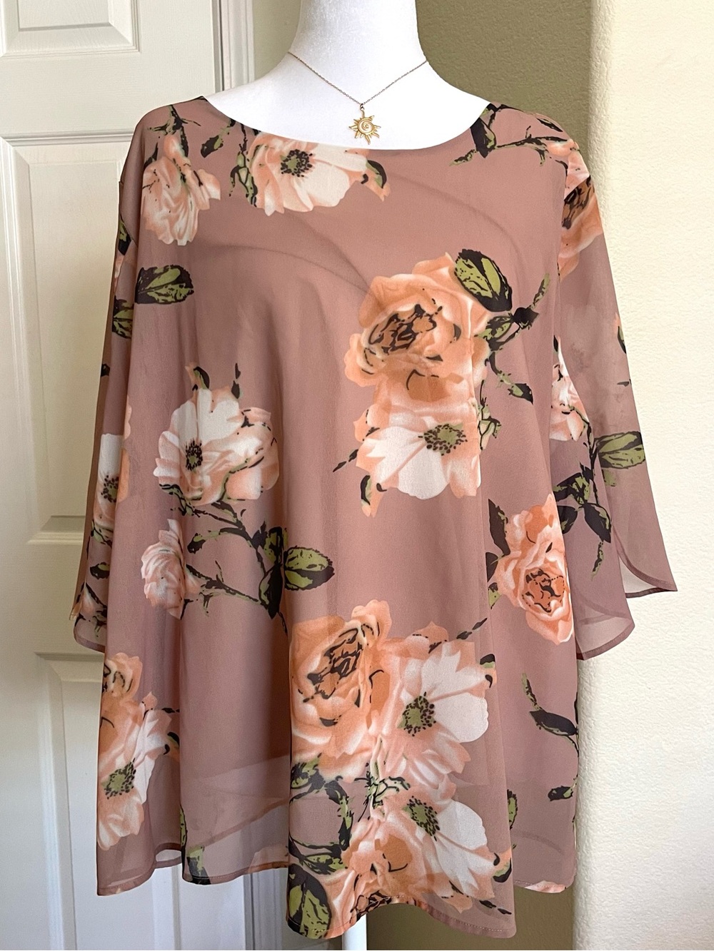 Floral Chiffon Blouse - Dusty Rose / Brown